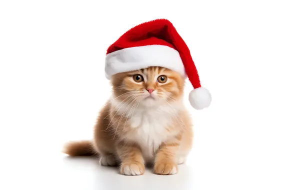 Кошка, взгляд, котенок, маленький, малыш, Рождество, милый, белый фон