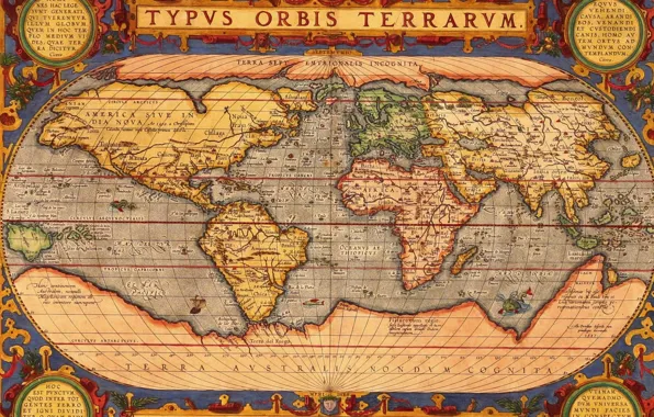 Мир, рисунок, карта, материки, typus orbis terrarum