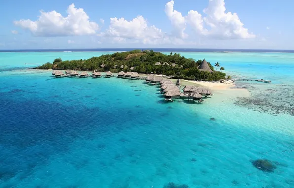 Тропики, океан, остров, отель, экзотика, бунгало, Bora-Bora