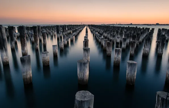 Sky, ocean, wood, water, shore, Australia, port, Port Melbourne