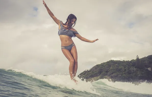 Девушка, океан, волна, Surfing