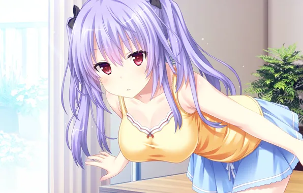 Грудь, поза, Девушка, День, Anime, Games Art, Happiness with her next door