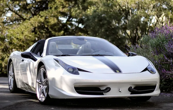 Картинка белый, Ferrari, white, кабриолет, феррари, 458, italia, италия