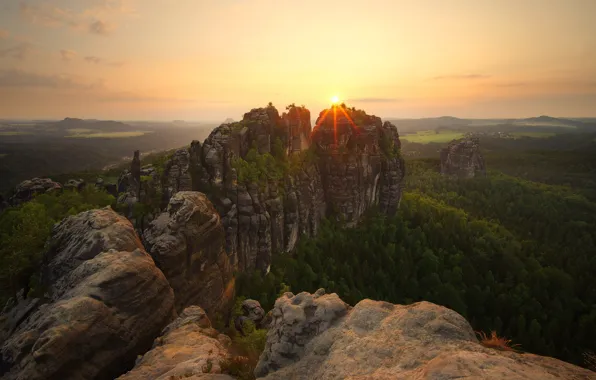 Лес, лето, небо, солнце, лучи, свет, пейзаж, закат