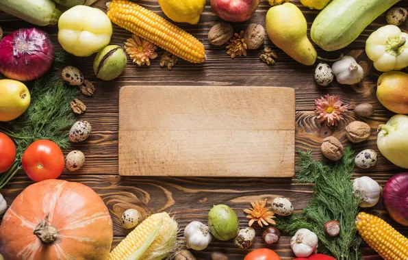 Цветы, яйца, кукуруза, груша, фрукты, овощи, кабачок