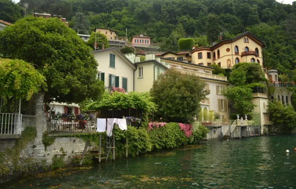 Картинка природа, здания, дома, Озеро, Италия, Italy, nature, water