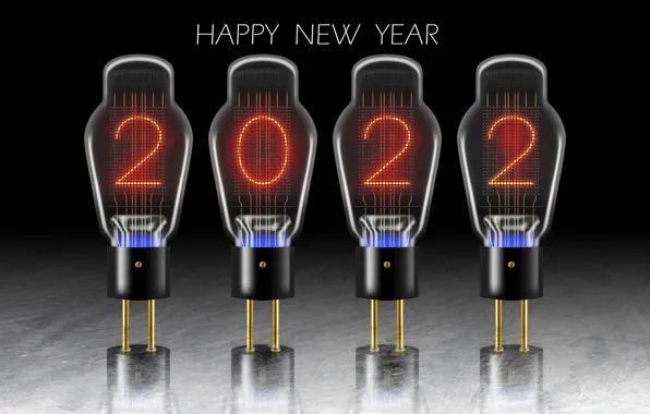 Картинка праздник, новый год, цифры, Happy New Year, с новым годом, Merry Christmas, 2022, радиолампы