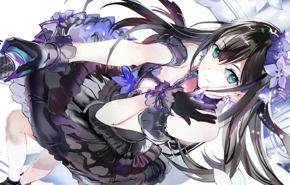 Girl, sexy, cleavage, green eyes, long hair, dress, boobs, anime