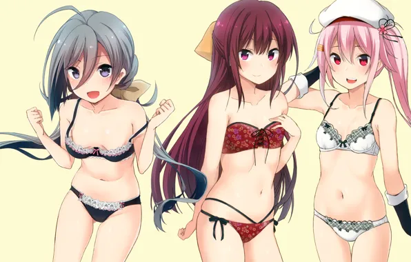 Girl, sexy, lingerie, bra, cleavage, panties, pink hair, long hair