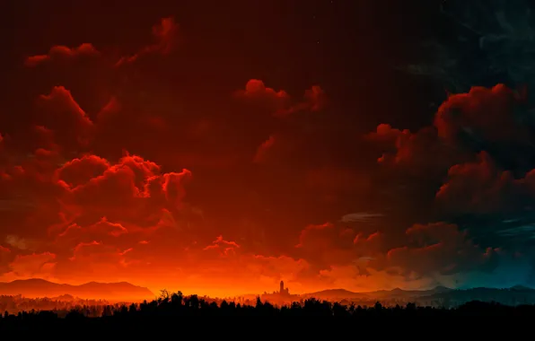 Пейзаж, вечер, Ведьмак 3, The Witcher 3