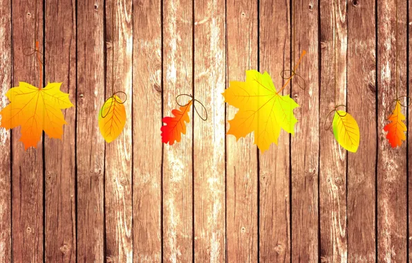 Картинка осень, листья, коллаж, доски, текстура