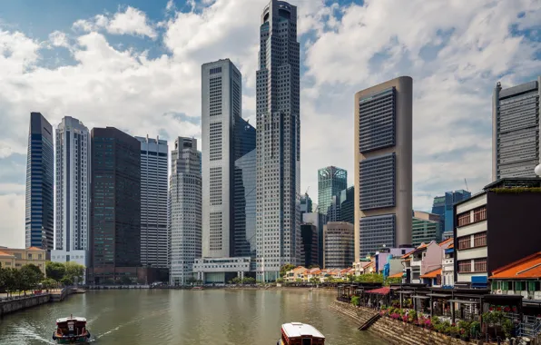 Город, день, Сингапур, небоскрёбы, Singapore, Singapore city