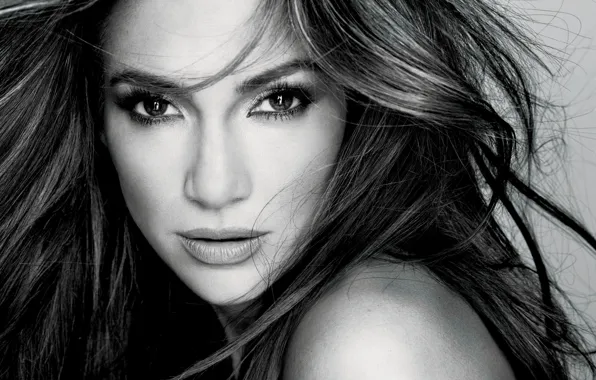 Актриса, певица, Jennifer Lopez, черно-белый фон, j lo, дженнифер лопез