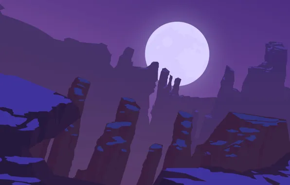 Картинка ночь, скалы, Луна, силуэт
