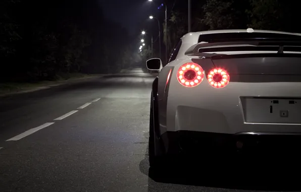 Картинка ночь, Nissan, GT-R