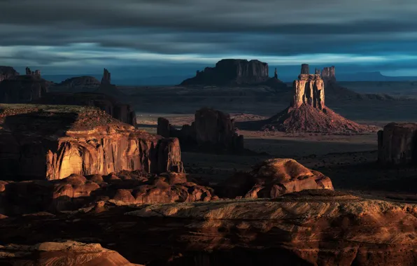 Картинка небо, облака, тучи, природа, скалы, пустыня, США, Долина монументов