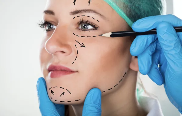 Картинка woman, lines, face, surgeon, measures