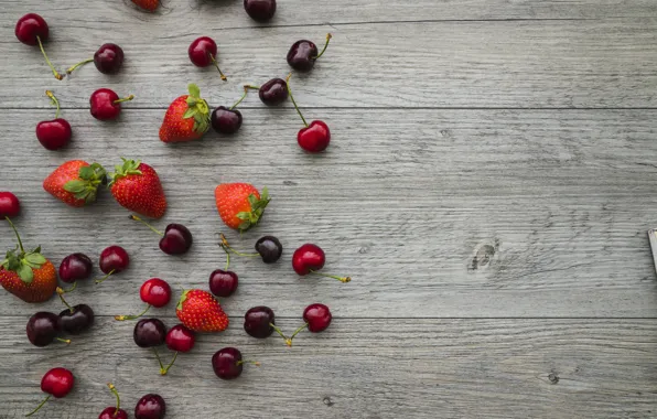Вишня, ягоды, клубника, wood, fruit, cherry, strawberry