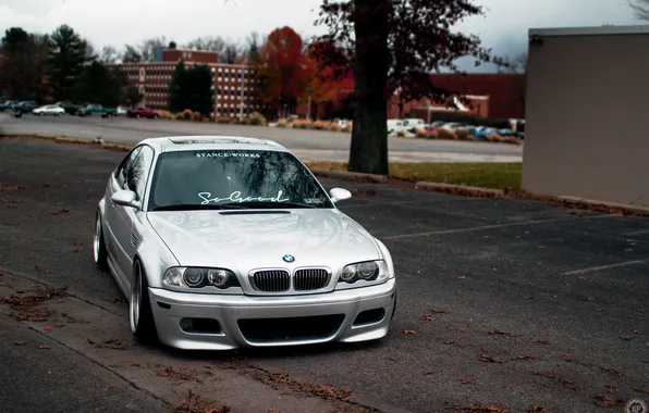 Картинка серый, бмв, BMW, перед, E46