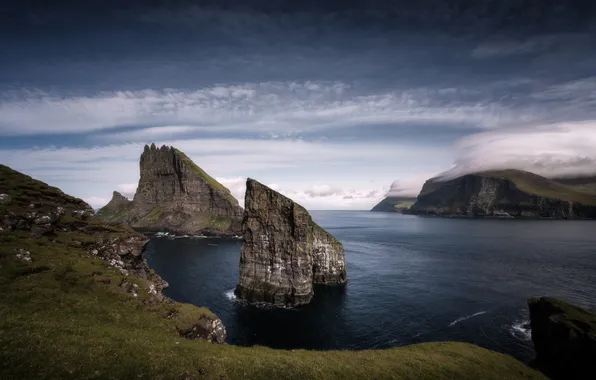 Море, облака, скалы, горизонт, залив, Faroe, Георгий Бычковский