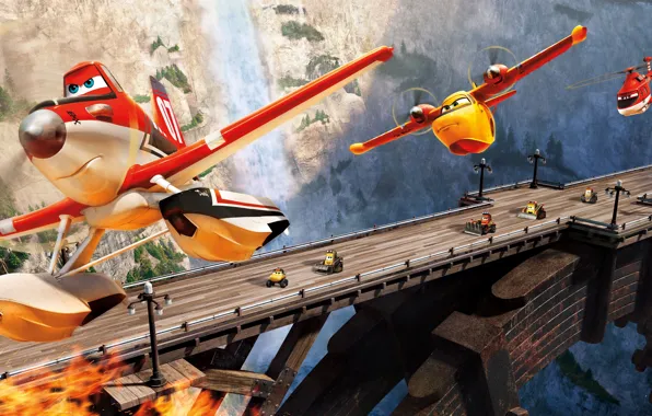 Картинка машины, мост, мультик, самолеты спасатили, PLANES FIRE &ampamp; RESCUE