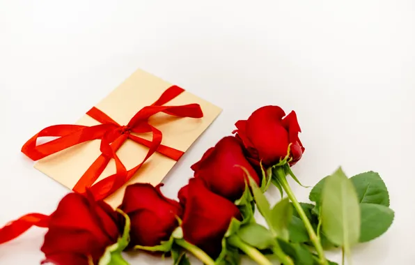 Картинка подарок, розы, лента, красные, red, 8 марта, flowers, romantic