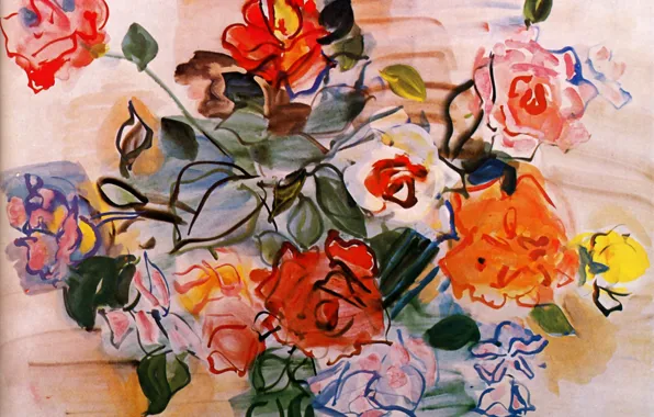 Картинка New York, 1940, Raoul Dufy, Aquarelle et gouache, Collection Albert D. Lasker, Pink bunch, Bouquet …