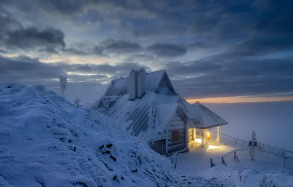 Картинка зима, снег, Польша, изба, Poland, Bieszczady National Park, Бещадский национальный парк