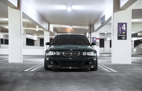 Картинка BMW, E46, M3, Dark Green, Front View, Headlight.