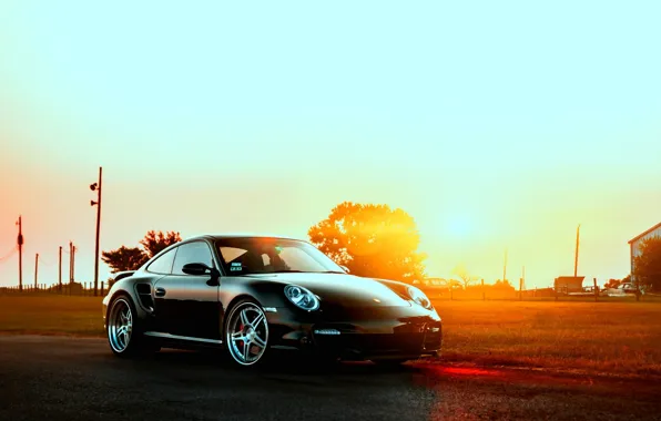 Porsche, закат солнца, Porshe 997