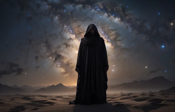 Desert, science fiction, Jedi, galaxy, digital art, AI art