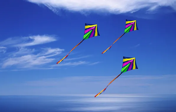 Sky, flying, clouds, kites