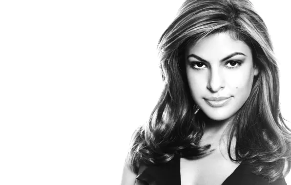 Взгляд, black & white, модель, актриса, Eva Mendes, Ева Мендес, черно белая