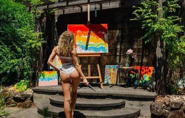 Playboy, lingerie, bra, panties, paint, blonde, butt, River