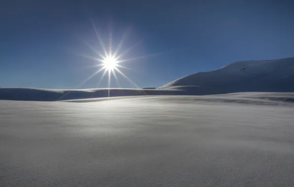 Картинка зима, солнце, лучи, снег, природа, фон, widescreen, обои