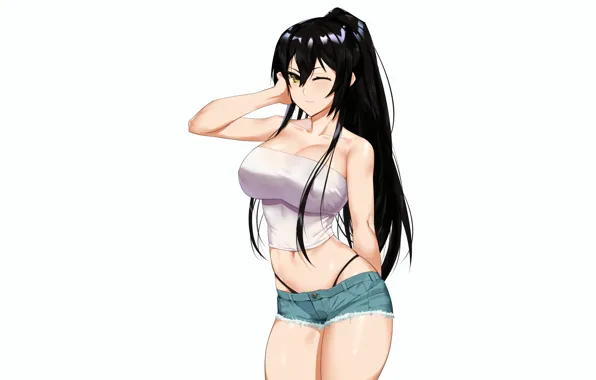 Girl, sexy, cleavage, shorts, long hair, boobs, anime, beautiful