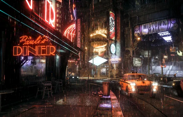 Картинка город, дождь, Rocksteady Studios, Batman Arkham Knight