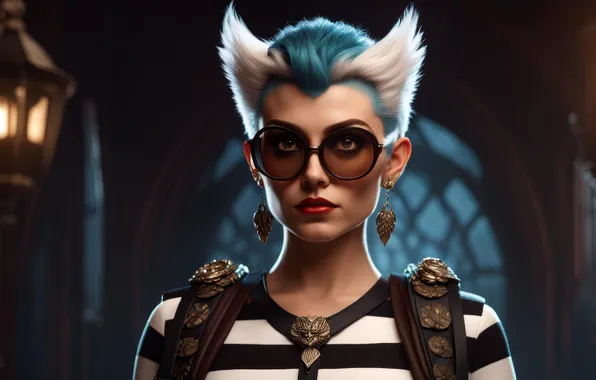 Картинка hair, glasses, turquoise, AI art, steampunk girl