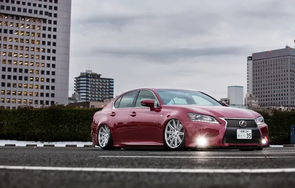 Красный, lexus, red, лексус, LS460, low, люксовый, stance