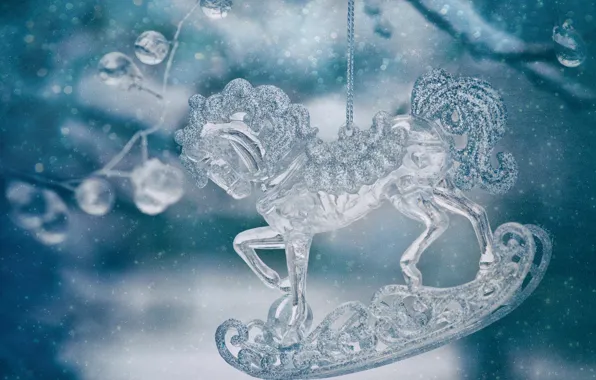 Снежинки, Рождество, Новый год, стеклянная, фигурка, хрустальная, лошадка