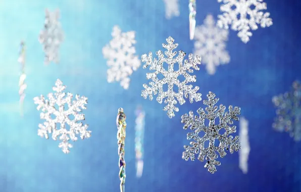 Картинка украшения, снежинки, синий, фон, настроение, праздник, обои, блеск
