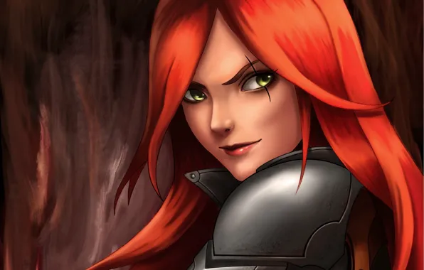 Картинка взгляд, арт, League of Legends, Katarina, красные волосы