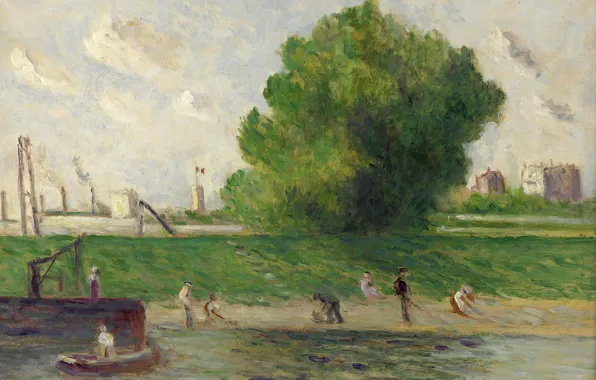 Пейзаж, картина, 1930, Максимильен Люс, Maximilien Luce, Пригород Парижа. Берег Сены