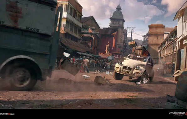 Город, улица, погоня, Uncharted 4, Car Chase