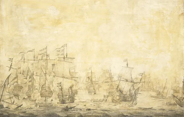 Картина, чернила, холст, Willem van de Velde I, Виллем ван де Велде Старший, Эпизод из …