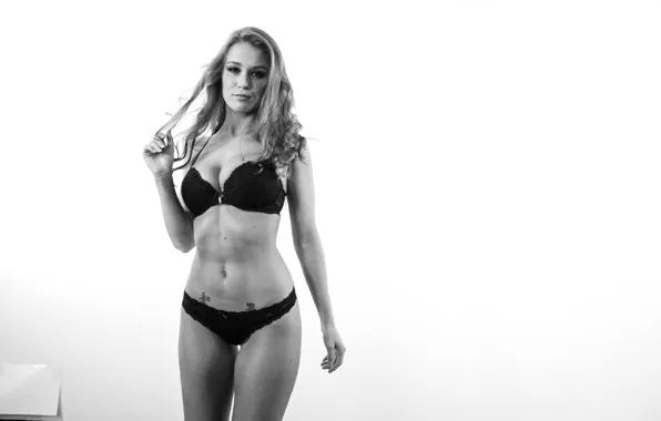 Girl, wall, lingerie, bra, panties, woman, model, black and white