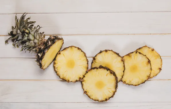 Картинка желтый, ананас, yellow, pineapple, деревянный фон