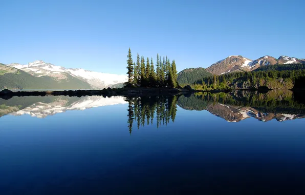 Картинка лес, пейзаж, горы, природа, озеро, отражение, Канада