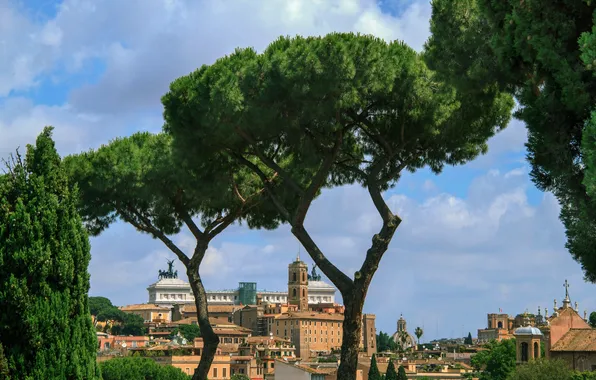 Небо, деревья, пейзаж, Рим, Италия, Витториано
