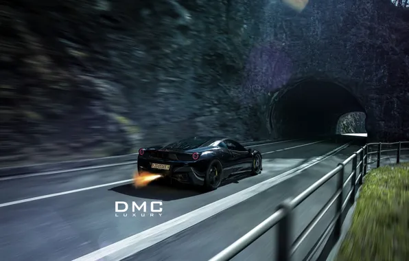 Ferrari, black, 458, italia, road, dmc